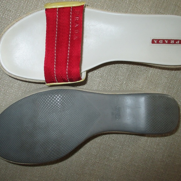 AUTH PRADA $275 red yellow logo SANDALS - Picture 5 of 8